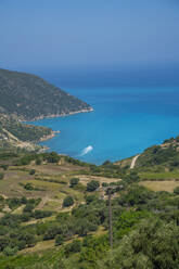 View of coastline, sea and hills near Agkonas, Kefalonia, Ionian Islands, Greek Islands, Greece, Europe - RHPLF27877