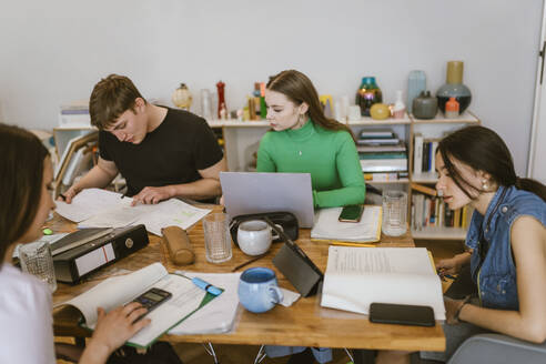 Young friends doing school assignment together at home - MASF38530