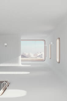 3D-Rendering eines weiß gestrichenen minimalistischen Interieurs - JPF00482