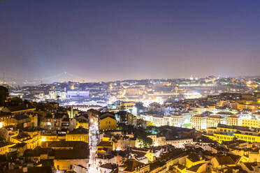 Portugal, Lisbon District, Lisbon, Long exposure of illuminated city at dusk - EGBF00931