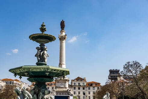 Portugal, Lisbon District, Lisbon, Fonte Sul do Rossio and Column of Pedro IV - EGBF00933