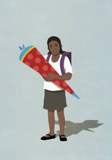 Portrait Schulmädchen mit großer Zipfelmütze - FSIF06423