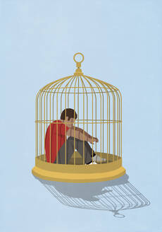 Frustrated man trapped in birdcage - FSIF06511