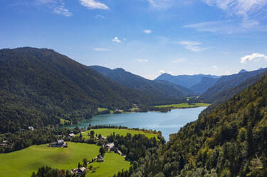 Austria, Salzburger Land, Faistenau, Drone view of lake Hintersee in summer - WWF06468