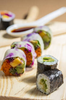 Nice plate of vegetable sushi, rich and tasty sushi assortment perfect for eating - ADSF46933