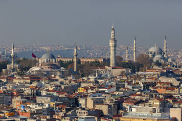 Aerial view of Beyazit Tower, Beyazit Mosque and Suleymaniye Mosque, Istanbul, Turkey. - AAEF21917