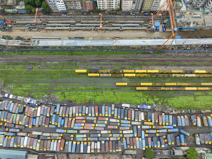 Aerial view of Truck stand in Dhaka City, Dhaka, Bangladesh. - AAEF21998
