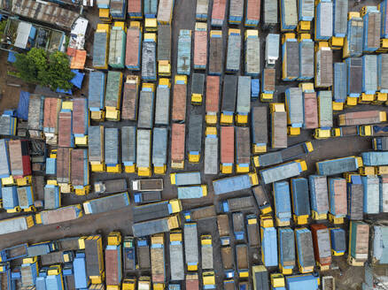 Aerial view of Truck stand in Dhaka City, Dhaka, Bangladesh. - AAEF21999