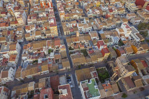 Aerial view building blocks in a Crowded Residential Area, El Cabanyal, Valencia, Spain. - AAEF22077