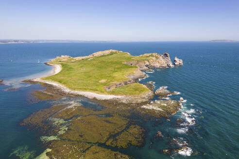 Aerial Drone View of Ireland's Eye Island, Howth, the Coast of Dublin. - AAEF22125