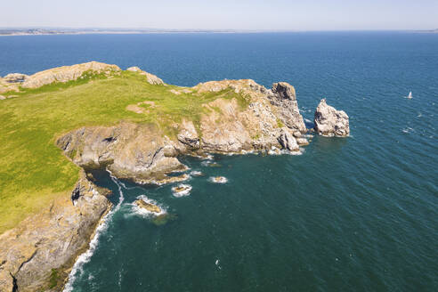 Aerial Drone View of Ireland's Eye Island, Howth, Dublin, Ireland. - AAEF22126