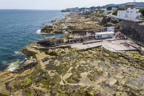 Aerial Drove View of Sandcove Beach and Forty Foot on the Sea, Dalkey, Ireland. - AAEF22130