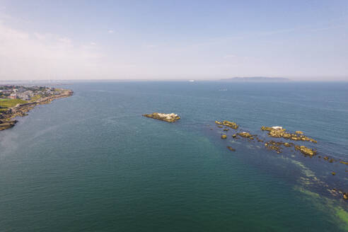 Aerial Drone View of Seaside and Small Islands, Dalkey, Ireland. - AAEF22133