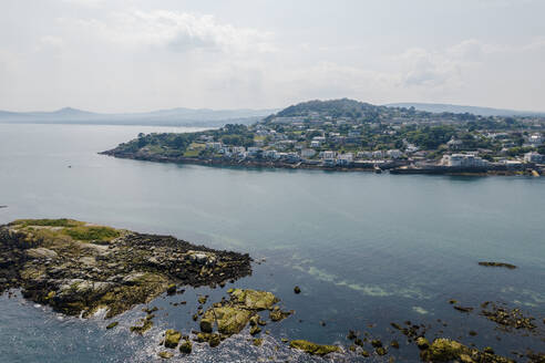 Aerial Drone View of Dalkey Island and Coastline, Ireland. - AAEF22134