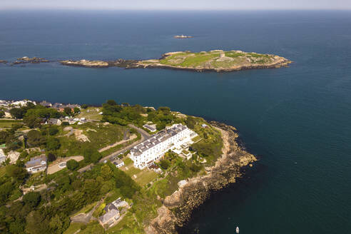 Aerial Drone View of Seaside and Dalkey Island, Ireland. - AAEF22136