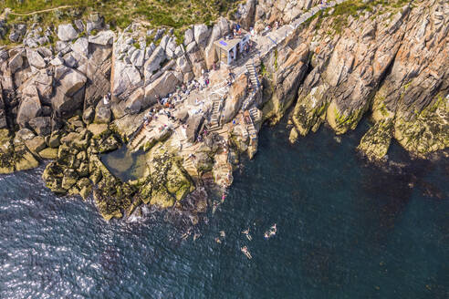 Aerial Top Down View of Vico bath Place Near the Sea, Kilney, Ireland. - AAEF22137