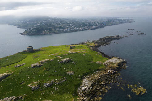 Aerial Drone View of Dalkey Island, and Seaside, Dublin, Ireland. - AAEF22142