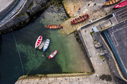 Aerial Top Down View of Boats on the Colliemore Harbour, Dalkey, Ireland. - AAEF22143