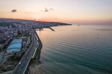 Aerial Drone View of Trabzon City The Black Sea Seaside, Turkey at Sunset. - AAEF22165