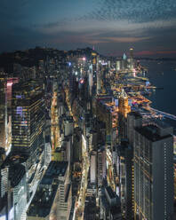 Aerial view of Hong Kong skyline with financial area skyscrapers at sunset. - AAEF22197