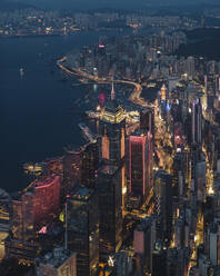 Aerial view of Hong Kong skyline with financial area skyscrapers at sunset. - AAEF22203