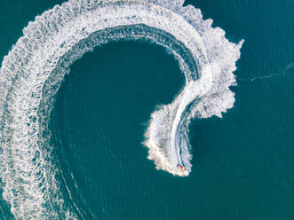 Aerial view of jet ski on Adriatic sea in Vrsi, Croatia. - AAEF22218