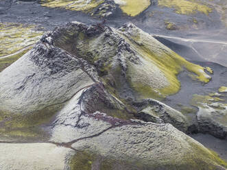 Aerial view of Laki crater, a volcano chain in Kirkjubaejarklaustur, Southern region, Iceland. - AAEF22412