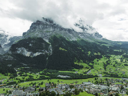 Aerial view of Grindelwald valley with the Mattenberg mountain, Canton of Bern, Switzerland. - AAEF22506