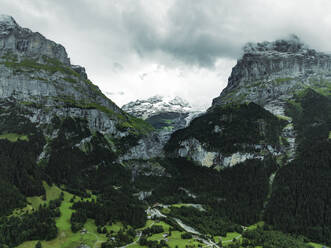 Aerial view of Barglistock mountain peak among Bernese Alps mountains, Swiss Alps, Canton of Bern, Switzerland. - AAEF22510