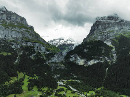 Aerial view of Barglistock mountain peak among Bernese Alps mountains, Swiss Alps, Canton of Bern, Switzerland. - AAEF22510