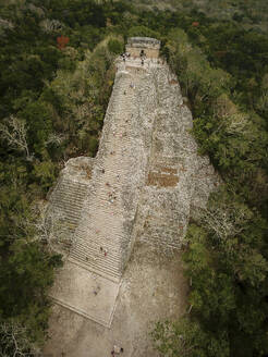 Aerial view of Nohoch Mul, the highest Mayan pyramid in the Yucatan Peninsula, Mexico. - AAEF22856