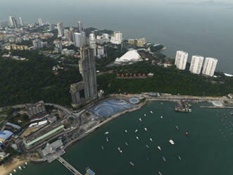 Aerial view of Pattaya city sign in port area of Pattaya, Thailand. - AAEF22886