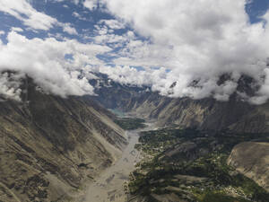 Aerial view of Gojal Valley and Attabad Lake, Himalayas, Gilgit Baltistan, Pakistan. - AAEF22894