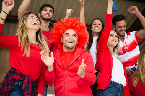 Fußballfans im Stadion - Fußballfans haben Spaß und sehen sich ein Fußballspiel an - DMDF05515