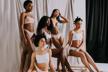 Schönheit Porträt der schönen schwarzen Frauen tragen Dessous Unterwäsche - Pretty afrikanischen jungen Frauen posieren im Studio, Konzepte über Schönheit, Kosmetologie und Vielfalt - DMDF07187