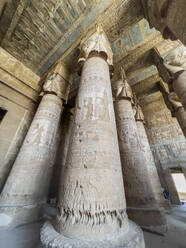 Säulen im Inneren der Hypostylhalle, Hathor-Tempel, Dendera-Tempelkomplex, Dendera, Ägypten, Nordafrika, Afrika - RHPLF28256