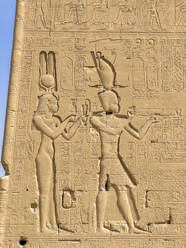 Reliefs von Kleopatra VII. und ihrem Sohn von Julius Cäsar, Cäsarion in der Tempelanlage von Dendera, Dendera, Ägypten, Nordafrika, Afrika - RHPLF28258
