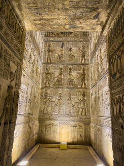 Interior view of the reliefs inside the Temple of Hathor, Dendera Temple complex, Dendera, Egypt, North Africa, Africa - RHPLF28260