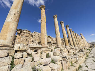 Antike Säulen in Jerash, Jordanien, einer Stadt, die angeblich von Alexander dem Großen im Jahr 331 v. Chr. gegründet wurde - RHPLF28338