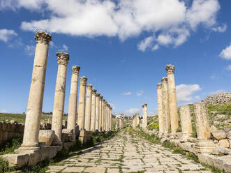 Antike Säulen in Jerash, Jordanien, einer Stadt, die vermutlich von Alexander dem Großen im Jahr 331 v. Chr. gegründet wurde - RHPLF28345