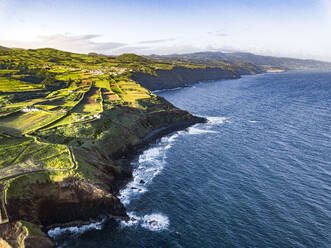 Aerial view of Sao Miguel shores and coastline, Azores Islands, Portugal, Atlantic, Europe - RHPLF28522