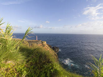 Farolim dos Fenais da Ajuda lighthouse on a cliff, Sao Miguel island, Azores Islands, Portugal, Atlantic, Europe - RHPLF28529