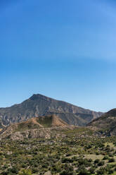 Tabernas desert landscape on a sunny day, Almeria, Andalusia, Spain, Europe - RHPLF28545