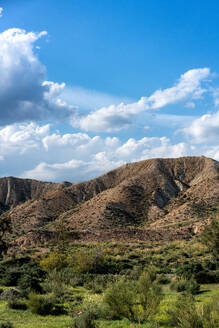 Tabernas desert landscape on a sunny day, Almeria, Andalusia, Spain, Europe - RHPLF28549