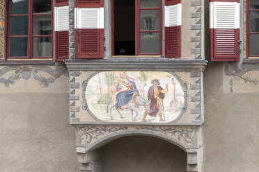 Balcony of ancient palace decorated with fresco, Brixen, Sudtirol (South Tyrol) (Province of Bolzano), Italy, Europe - RHPLF28559