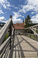 Wooden bridge over the Rienz River, Bruneck, Sudtirol (South Tyrol) (Province of Bolzano), Italy, Europe - RHPLF28566