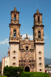 Churrigueresque Style Towers, Church of Santa Prisca de Taxco, founded 1751, UNESCO World Heritage Site, Taxco, Guerrero, Mexico, North America - RHPLF28593