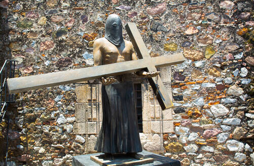 Religious Statue of penitent, Ex-Convent of San Bernardino de Siena, Taxco, Guerrero, Mexico, North America - RHPLF28597