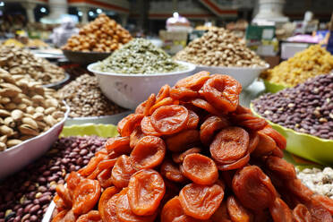 Dried apricots for sale, Central Market, Dushanbe, Tajikistan, Central Asia, Asia - RHPLF28610