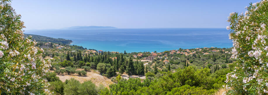 View of olive groves and coastline near Lourdata, Kefalonia, Ionian Islands, Greek Islands, Greece, Europe - RHPLF28772